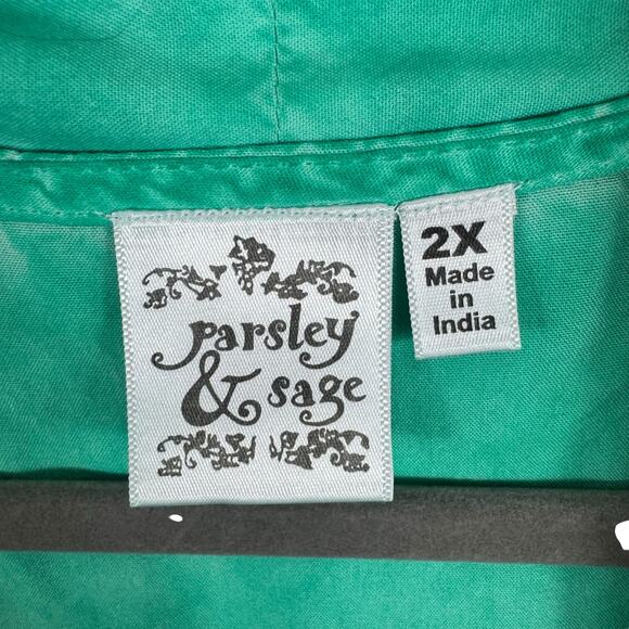 Parsley & Sage Sea Green Embroidered Tank 3/4 Sleeve Open Blouse Set Size 2X - Picture 5 of 6